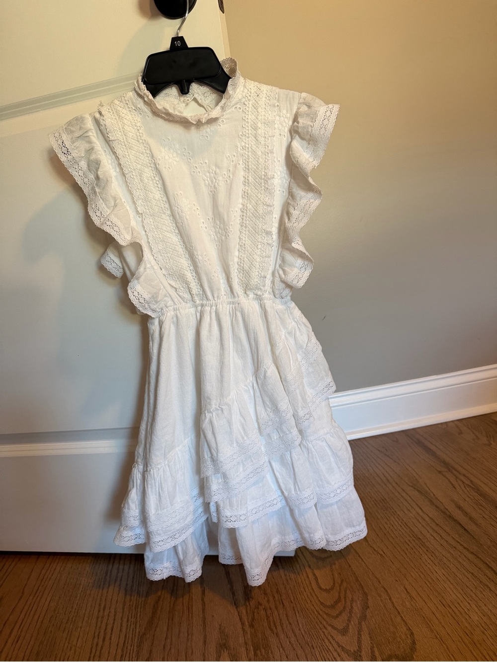 White Cotton Lace Tiered Girls' Dress - Classic Summer Style